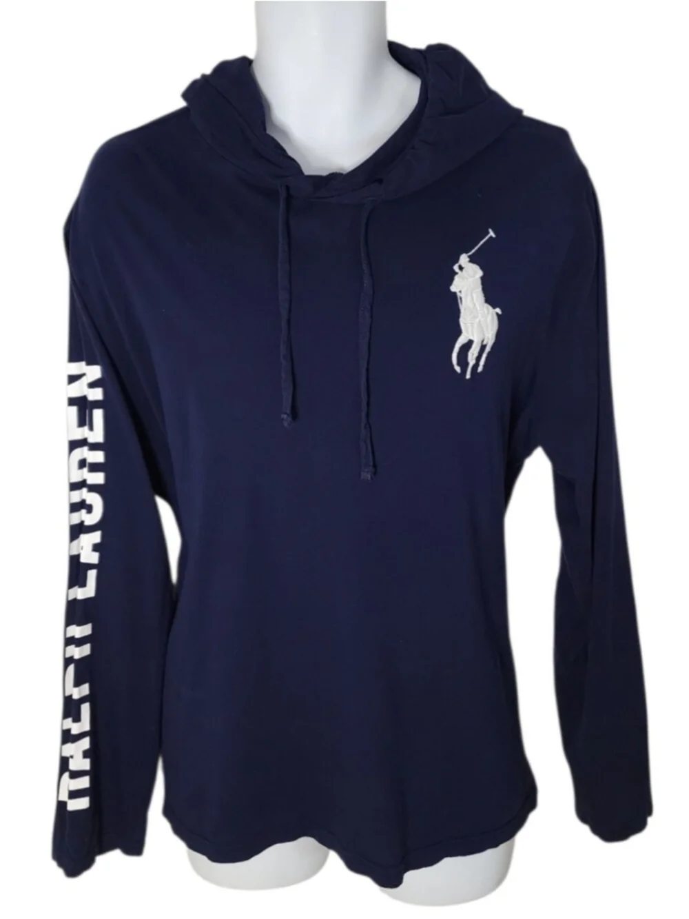 Polo Ralph Lauren Lightweight Hooded T-Shirt Navy XL Big Pony Logo Long Sleeve